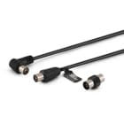ALPHA ELETTRONICA - Cavo da spina TV Coax Ø9,5mm a spina 90° TV Coax Ø9,5mm - Con adattatore F/F - Nero - 2m