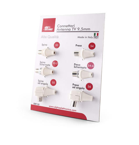 ALPHA ELETTRONICA - Espositore connettori d'antenna TV IEC 9,5mm - 21x14cm