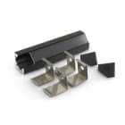 ALPHA ELETTRONICA - Profilo in alluminio verniciato nero ad angolo con copertura in PMMA nera piana - 2m - Accessori inclusi
