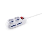 ALPHA ELETTRONICA - Multipresa con 2 prese Universali Italia P40 e 4 Italia bipasso 10-16A - Interruttore - Cavo 3m - Spina 16A a 90° - Bianca
