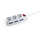 ALPHA ELETTRONICA - Multipresa con 3 prese Universali Italia P40 e 6 Italia bipasso - Interruttore - Cavo 1,5m - Spina 16A a 90° - Bianca