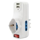 ALPHA ELETTRONICA - Adattatore da spina 3 poli 16A girevole a 1 presa Universale Italia P40 e 2 Italia bipasso 10-16A - Interruttore e 2 prese USB 5V - 1A