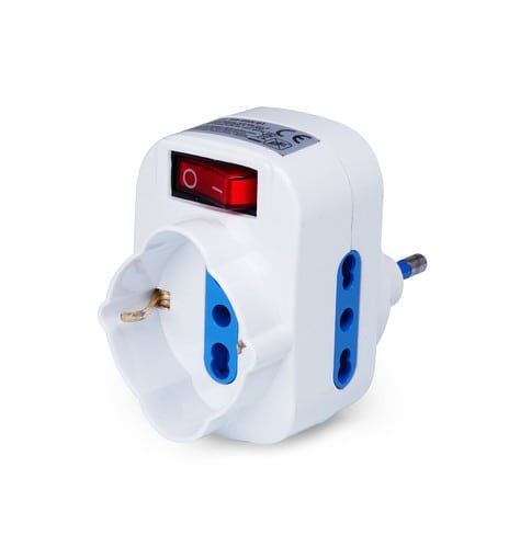 ALPHA ELETTRONICA - Adattatore rotante con 2 prese bipasso e 1 presa Universale Italia P40 con spina 10A girevole - Con interruttore luminoso