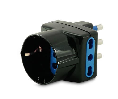ALPHA ELETTRONICA - Adattatore da spina 3 poli 16A a 2 prese bipasso e 1 presa Universale Italia P40 - Nero