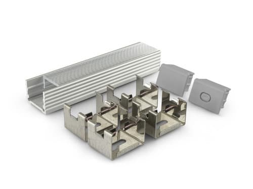 ALPHA ELETTRONICA - Profilo in alluminio anodizzato argento con copertura prismata trasparente piana - 2m - Accessori inclusi