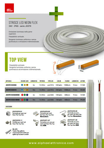 ALPHA ELETTRONICA - Volantino di presentazione gamma strisce NEONFLEX - Serie JO370