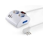 ALPHA ELETTRONICA - Multipresa da tavolo con 2 prese Universali Italia P40 e 1 Italia bipasso 10/16A - Interruttore - Cavo 1,5m - Spina 10A a 90° - 2 USB A e 1 USB C - P 23-053/03