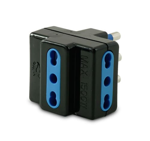 ALPHA ELETTRONICA - Adattatore da spina 3 poli 16A a 3 prese bipasso - Nero 23-51NA