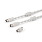 ALPHA ELETTRONICA - Cavo da spina TV Coax Ø9,5mm a presa TV Coax Ø9,5mm - Completamente schermato - Con adattatore M/M - Con ferrite - Bianco - 2m 87-112W/02B