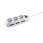 ALPHA ELETTRONICA - Multipresa con 3 prese Universali Italia P40 e 6 Italia bipasso - Interruttore - Cavo 1,5m - Spina 16A a 90° - Bianca