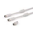ALPHA ELETTRONICA - Cavo da spina TV Coax Ø9,5mm a presa TV Coax Ø9,5mm - Completamente schermato - Con adattatore M/M - Con ferrite - Bianco - 2m