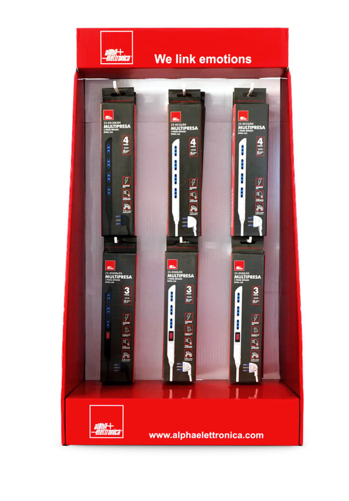ALPHA ELETTRONICA - Espositore da banco per multiprese slim - 90x49x25cm - 6 ganci