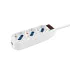ALPHA ELETTRONICA - Multipresa con 3 prese Universali Italia P40 - Interruttore - Cavo 1,5m - Spina 10A a 90° - Bianca - Protezione sovraccarico