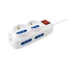 ALPHA ELETTRONICA - Multipresa con 2 prese Universali Italia P40 e 4 Italia bipasso - Interruttore - Cavo 1,5m - Spina 16A a 90° - Bianca