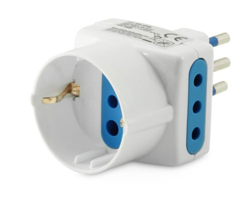 ALPHA ELETTRONICA - Adattatore da spina 3 poli Italia 10A a 2 prese 3 poli Italia 10A e 1 presa tedesca