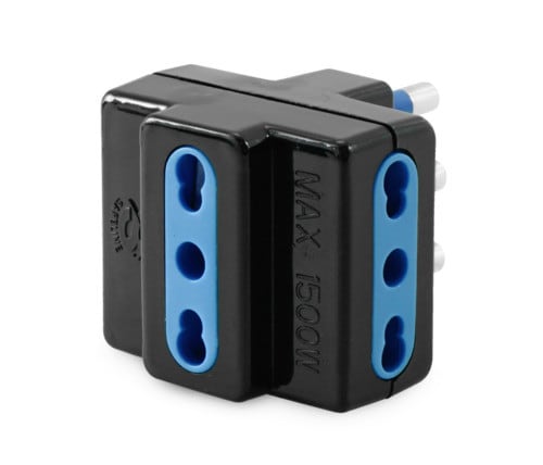 ALPHA ELETTRONICA - Adattatore da spina 3 poli 16A a 3 prese bipasso - Nero