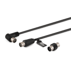 ALPHA ELETTRONICA - Cavo da spina TV Coax Ø9,5mm a spina 90° TV Coax Ø9,5mm - Con adattatore F/F - Nero - 2m
