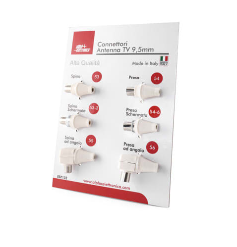 ALPHA ELETTRONICA - Espositore connettori d'antenna TV IEC 9,5mm - 21x14cm