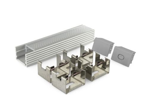 ALPHA ELETTRONICA - Profilo in alluminio anodizzato argento con copertura prismata trasparente piana - 2m - Accessori inclusi