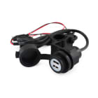 ALPHA ELETTRONICA - Caricatore con due uscite USB tipo "A"- 5Vdc 2,1A Max. - Ingresso 12-28V - Con cavo d'ingresso per applicazioni motociclistiche