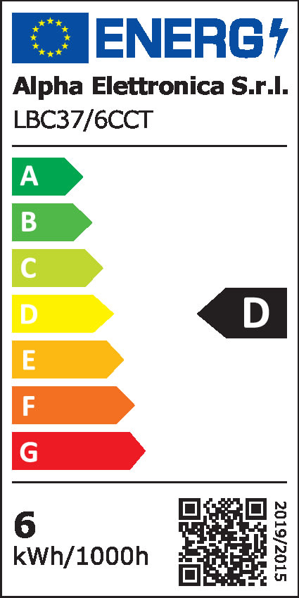 ALPHA ELETTRONICA - Candela C37 - 230Vac - E27 - 2.4/3.4/5.6W - CCT e Potenza selezionabili - Opaca LBC37/6CCT