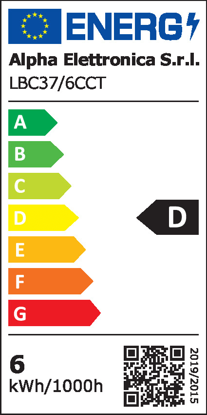 ALPHA ELETTRONICA - Candela C37 - 230Vac - E27 - 2.4/3.4/5.6W - CCT e Potenza selezionabili - Opaca