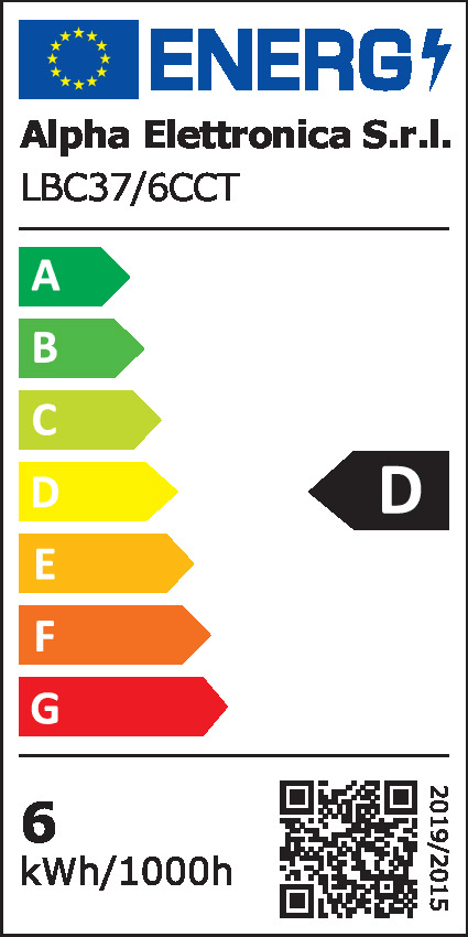 ALPHA ELETTRONICA - Candela C37 - 230Vac - E27 - 2.4/3.4/5.6W - CCT e Potenza selezionabili - Opaca