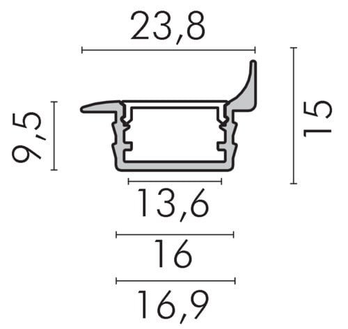 ALPHA ELETTRONICA - Profilo in alluminio anodizzato argento con copertura in PC opaca piana - 2m - Accessori inclusi JO381/010-12KI