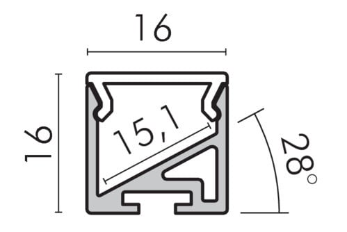 ALPHA ELETTRONICA - Profilo in alluminio anodizzato argento con emissione ad angolo - copertura in PC opaca piana - 2m - Accessori inclusi JO381/012-12K