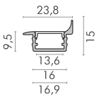 ALPHA ELETTRONICA - Profilo in alluminio anodizzato argento con copertura in PC opaca piana - 2m - Accessori inclusi