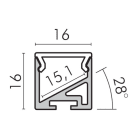 ALPHA ELETTRONICA - Profilo in alluminio anodizzato argento con emissione ad angolo - copertura in PC opaca piana - 2m - Accessori inclusi