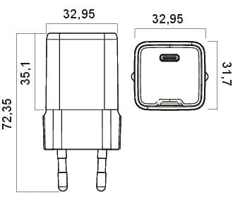 ALPHA ELETTRONICA - Caricatore USB C - GaN 20W Power Delivery - Nero