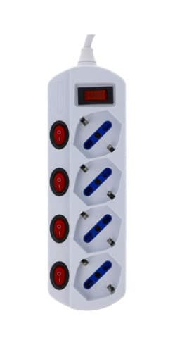 ALPHA ELETTRONICA - Multipresa con 4 prese Universali Italia P40 - Spina 10A a 90° - Con interruttore e protezione sovraccarico - Bianca