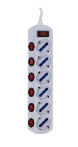 ALPHA ELETTRONICA - Multipresa con 6 prese Universali Italia P40 - Spina 10A a 90° - Con interruttore e protezione sovraccarico - Bianca