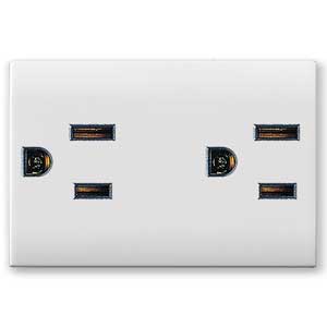 AVE - Doppia presa usa. Domus S44. colore RAL 9010. 2P+T 15A 127V  finitura lucida  3 Mod.