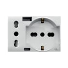 AVE - Presa schuko bipasso+presa std italiano+USB tipo A e C. WHITEK S44. colore bianco. 2P+T 10/16A 250V finitura opaca 3 Mod.