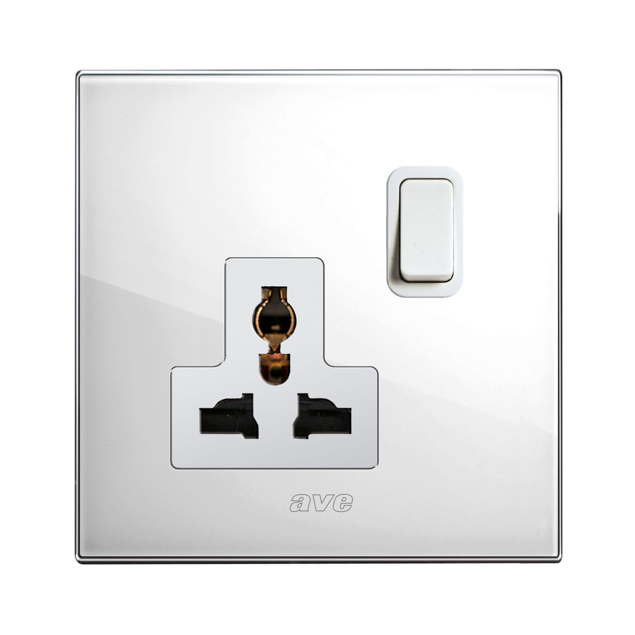 AVE - SINGOLA PRESA MULTISTANDARD. PLACCA IN VETRO COLORE BIANCO. 2P+T 13A 250V  FINITURA LUCIDA  2 MOD.