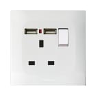 AVE - Singola presa std inglese con doppia USB . colore RAL 9010. 2P+T 13A 250V finitura lucida 2 Mod.