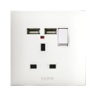 AVE - Singola presa std inglese con doppia USB . colore RAL 9010. 2P+T 13A 250V finitura lucida 2 Mod.