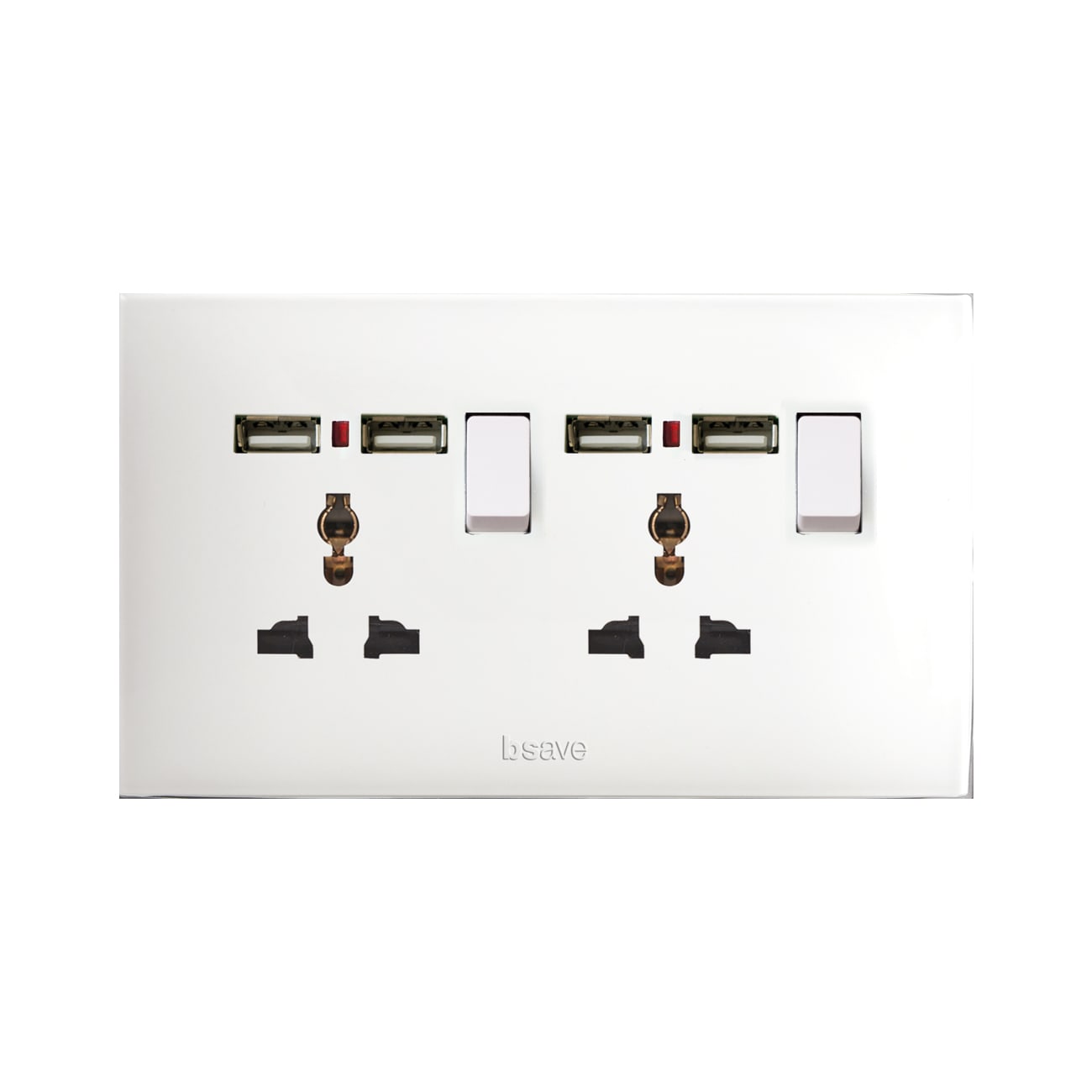 AVE - doppia presa mstd int n usb 10a 1p4m con doppia presa mstd int n usb 13a 1p4m per versatilità e potenza BSN21059/TSNU