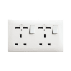 AVE - Doppia presa std inglese con doppia USB . colore RAL 9010. 2P+T 13A 250V finitura lucida 4 Mod. BSN21097/1PNU