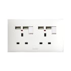 AVE - Doppia presa std inglese con doppia USB . colore RAL 9010. 2P+T 13A 250V finitura lucida 4 Mod.
