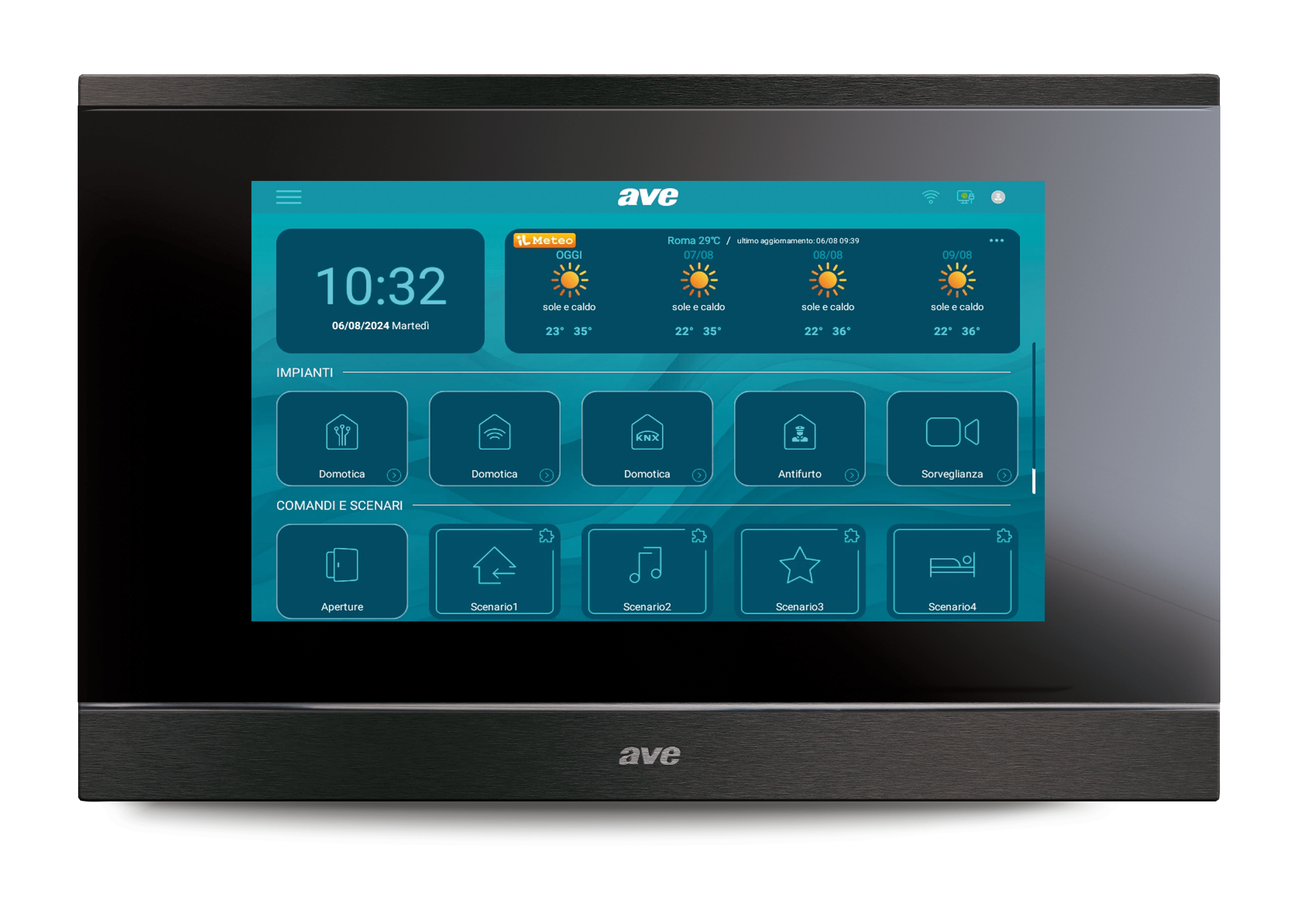 AVE - MONITOR CON DISPLAY TOUCH SCREEN 7 PER SISTEMA V44 SMART. CONNESSIONE LAN + WIFI. COLORE ALLUMINIO NATURALE SPAZZOLATO (ANS)."