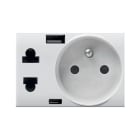 AVE - Presa compatibile con prese EUROUSA e FR con porta USB integrata per la ricarica di dispositivi elettronici. Design elegante per l'uso domestico con cavo lungo 3 metri incluso.