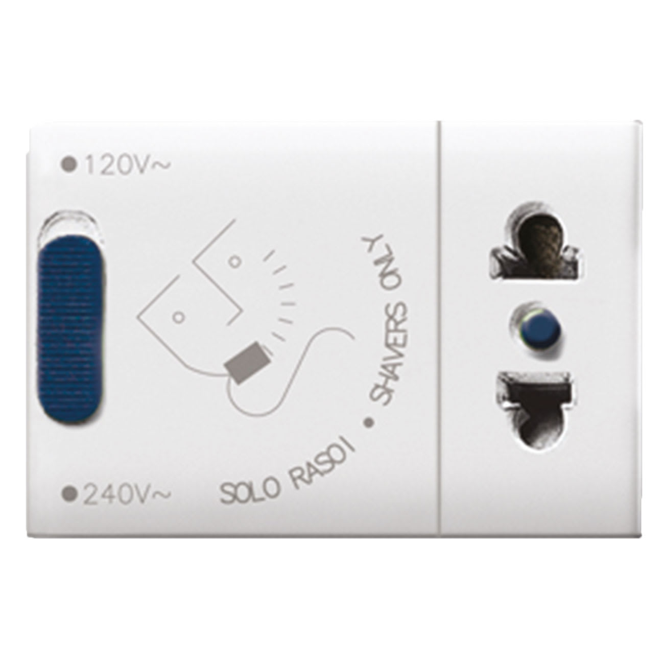 AVE - Presa rasoi euroamericana. Domus S44. colore RAL 9010 230V 20VA  finitura lucida  3 Mod.