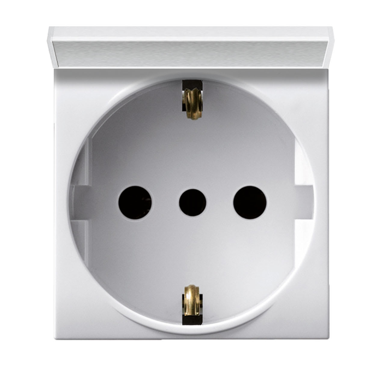 AVE - Presa schuko con sportello P30. Domus S44. colore RAL 9010.  2P+T 16A 250V  finitura lucida  2 Mod.