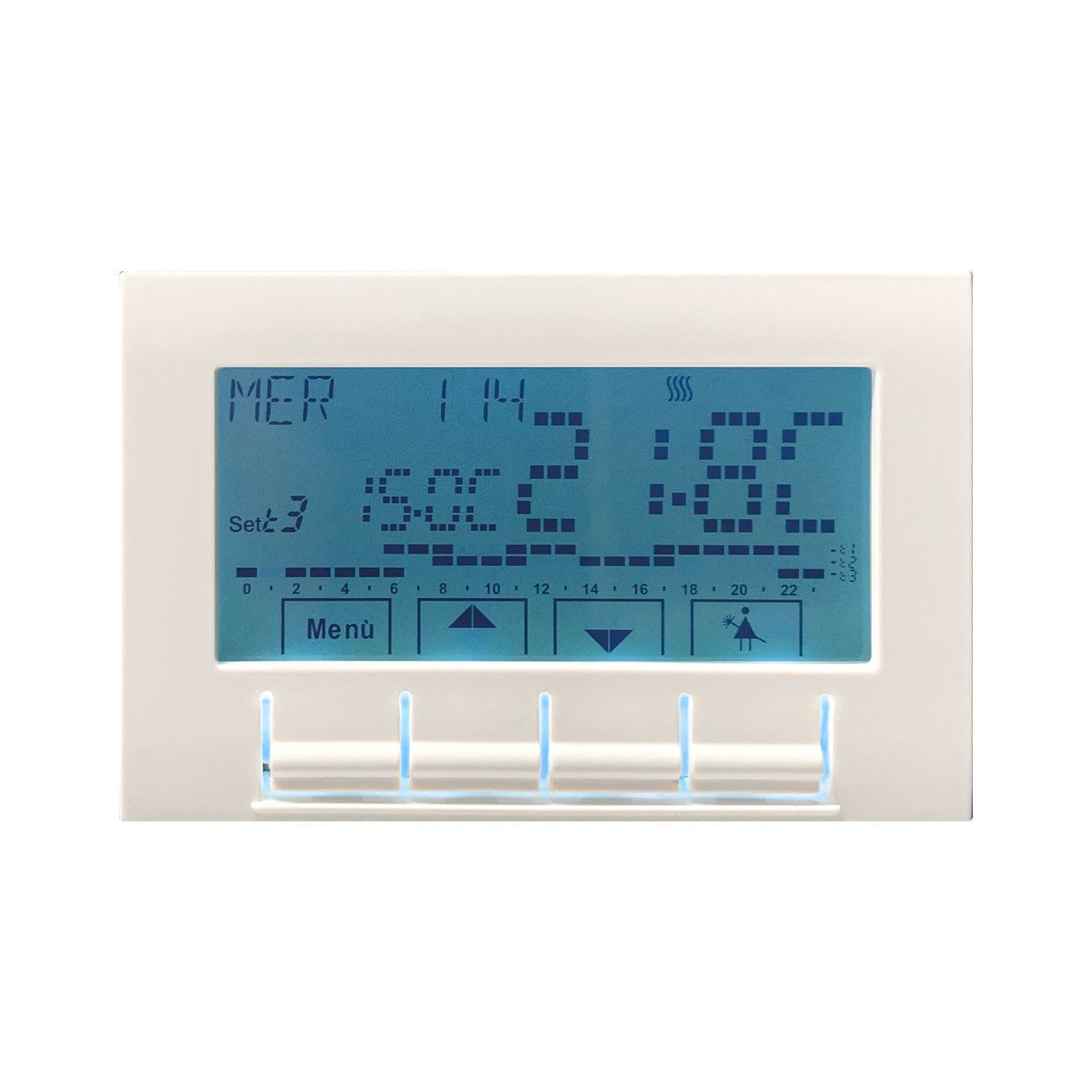 AVE - Cronotermostato elettronico con display 230V. Domus S44. colore RAL 9010  finitura lucida  3 Mod.