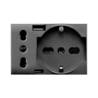 AVE - Presa schuko bipasso+presa std italiano+USB tipo A e C. Tekla S44. colore RAL 7016. 2P+T 10/16A 250V finitura opaca 3 Mod.