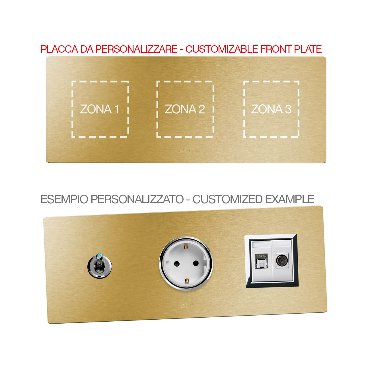 AVE - Placca Vera44 Alluminio. S44 personalizzabile colore oro   2+2+2 Mod.
