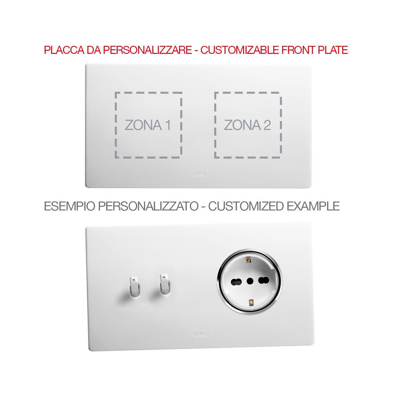 AVE - Placca New Style. S44 personalizzabile colore bianco  4 (2+2) Mod.